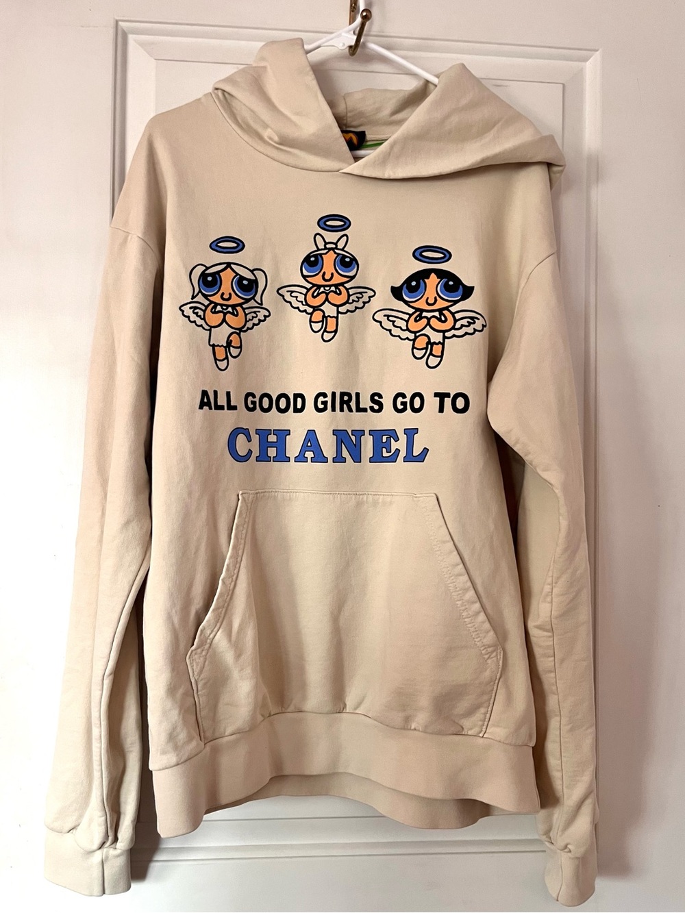Mega Yacht Cream Graphic Tan Hoodie with Designer-Inspired Logos